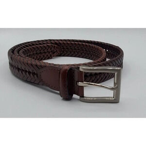 Men's Genuine Leather Dark Brown Braided Belt Bonded Leather Belt Size 44 / 110